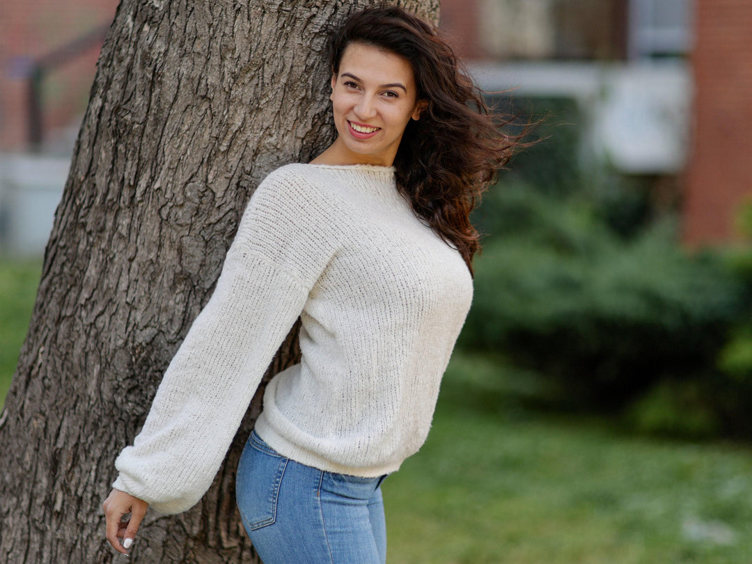 Fluffy Italian Bio Cotton Sweater, Hand Knitted Lightweight Summer Top T1066