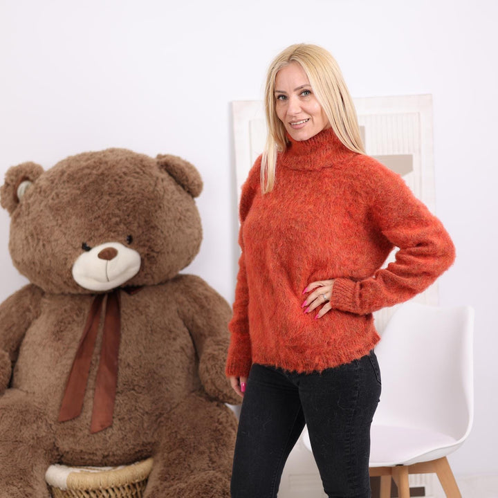 One available in size L, Brushed Alpaca Sweater in Burnt Orange - Handmade Jumper T1825
