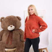 Einer erhältlich in Größe L, Pullover aus gebürsteter Alpaka-Wolle in Burnt Orange – Handgestrickter Pullover T1825