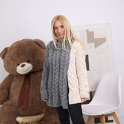 One available in size 2XL, Asymmetrical Alpaca Sweater with cables T1837R