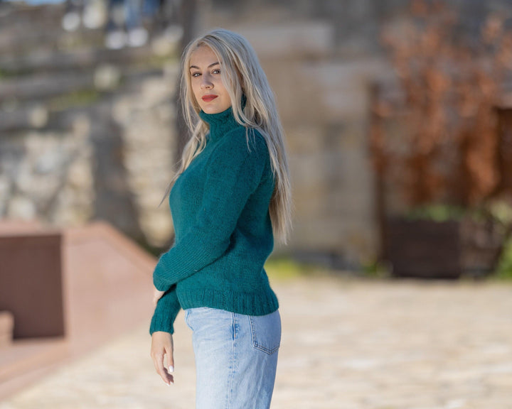 One available sweater in size L , Luxurious Green Angora Yarn Sweater  T1431