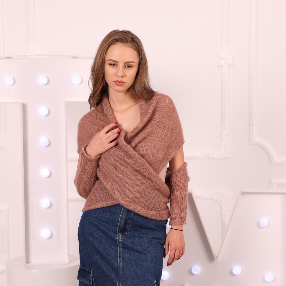 One available Superfine Alpaca Wrap Scarf Sweater, Convertible Knit Top  T2029