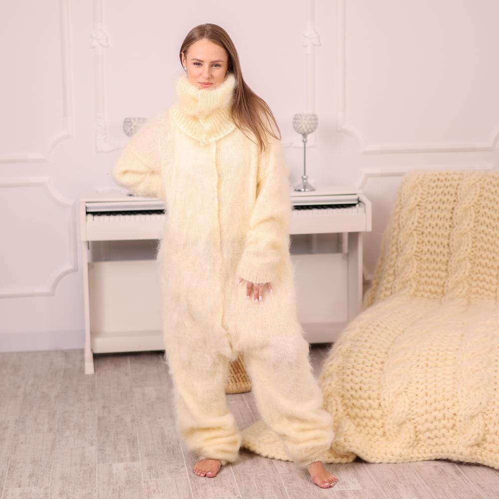 One available in size 9XL , Knitted Flufffy Mohair Catsuit with 50 cm Turtleneck T1987