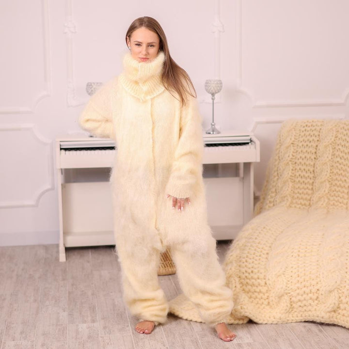 One available in size 9XL , Knitted Flufffy Mohair Catsuit with 50 cm Turtleneck T1987