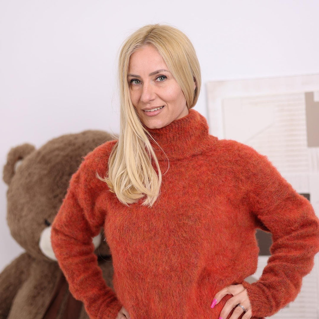 One available in size L, Brushed Alpaca Sweater in Burnt Orange - Handmade Jumper T1825