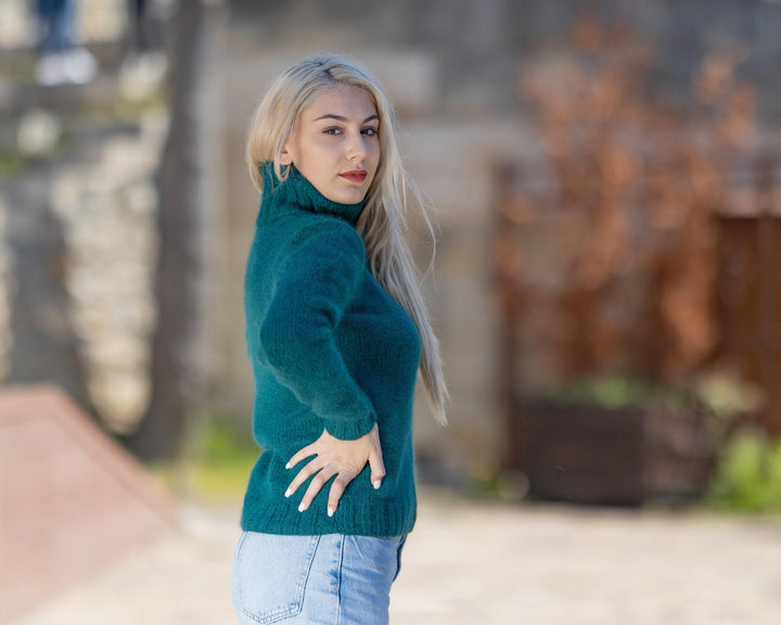 One available sweater in size L , Luxurious Green Angora Yarn Sweater  T1431