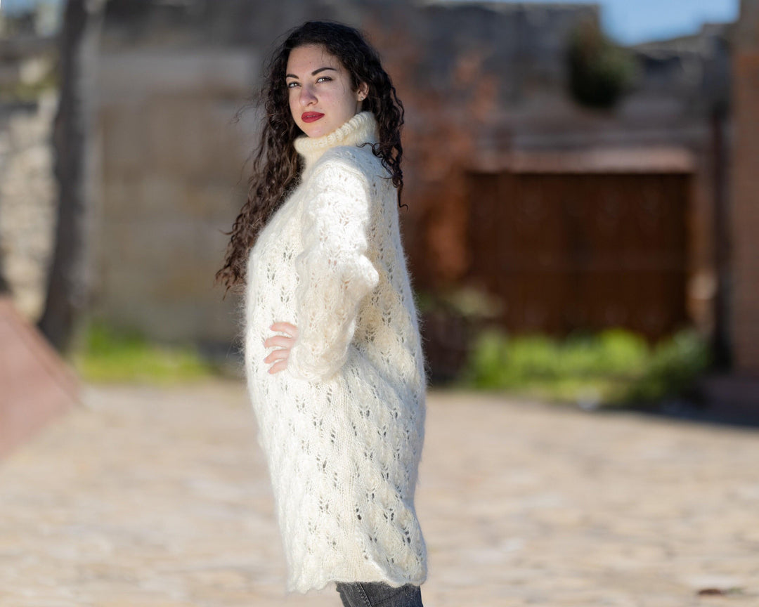 One available in size 2XL, Cream Mohair lace sweater dress T1426