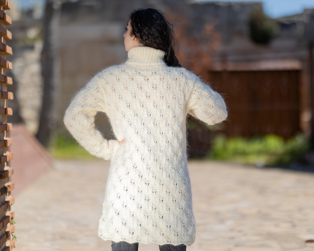 One available in size 2XL, Cream Mohair lace sweater dress T1426