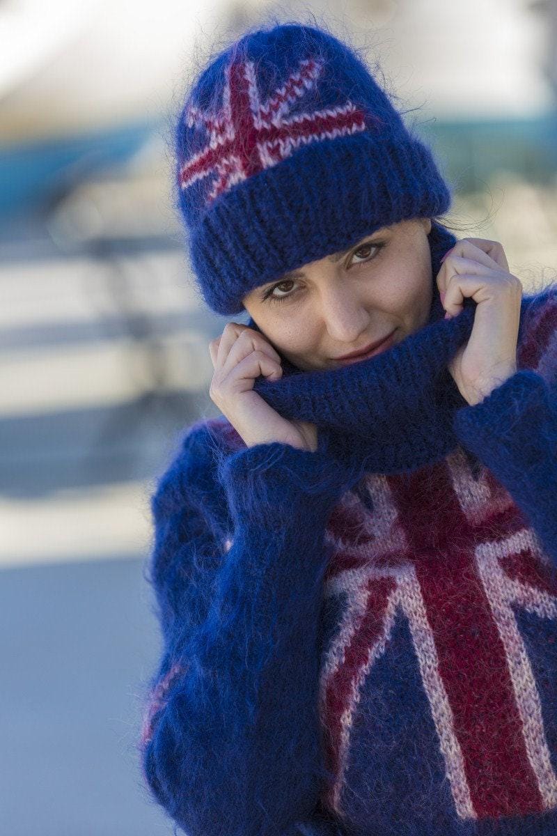 One available British flag Mohair Hat, Winter Beanie T562