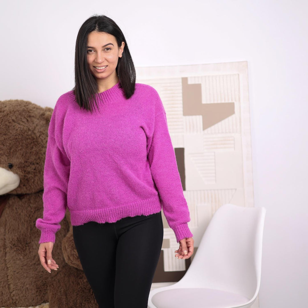 One available in size XL, Fuchsia Alpaca Sweater - Cozy Handmade Jumper T1826