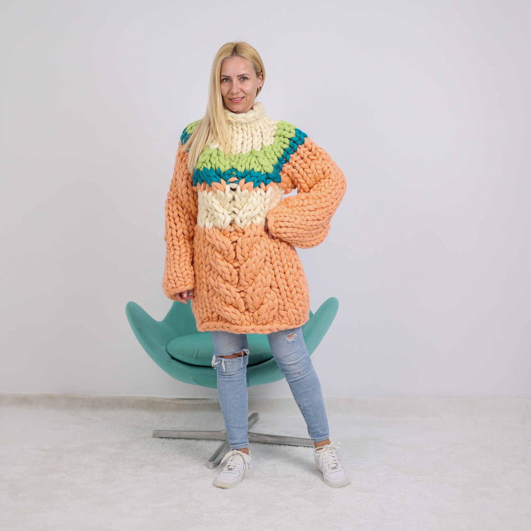 One available in size  3XL 100 % Merino wool Sweater with Cables T1889
