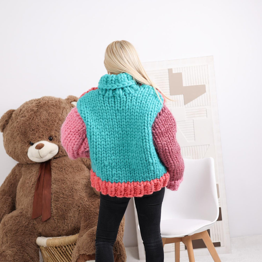 One available in size 6XL, Chunky Merino Sweater - Knit in Unspun Roving Wool T1851