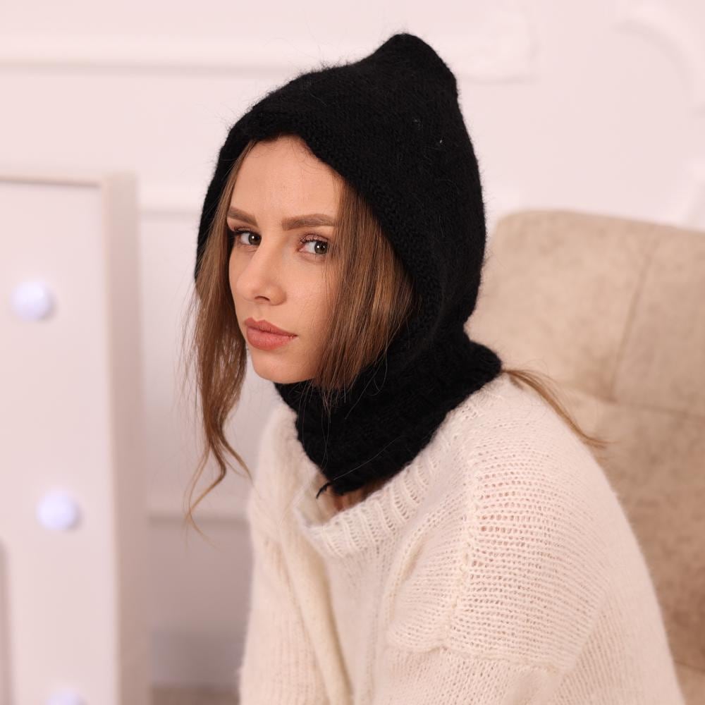 One available Black Mohair Balaclava Hat, Hand Knitted Soft Winter Ski Mask, Hood T2024