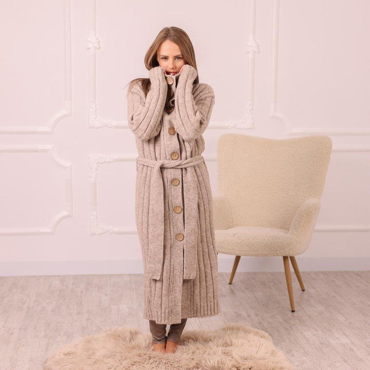 One available sweater in size XL, Alpaca Long Cardigan with Belt – Knit Coat T2000