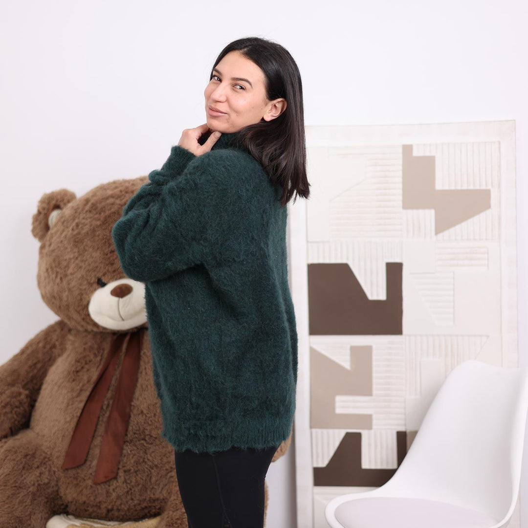 One available in size 6XL, Handmade Green Alpaca Sweater - Cozy Chunky Knit Pullover  T1824