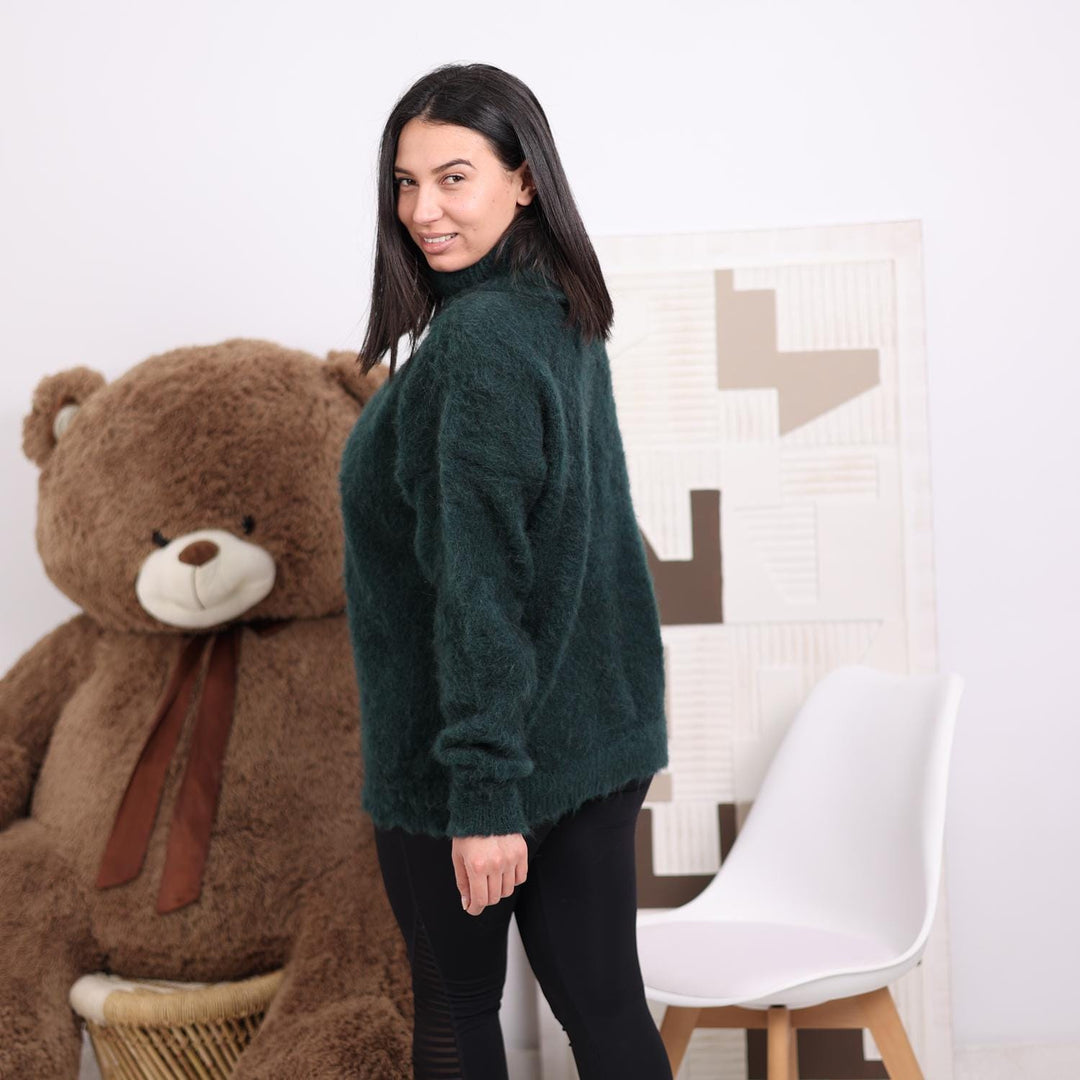 One available in size 6XL, Handmade Green Alpaca Sweater - Cozy Chunky Knit Pullover  T1824