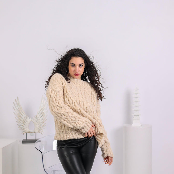 One available in size 4XL , Cable knit Sweater, Alpaca Superfine Crew Neck Jumper T1641