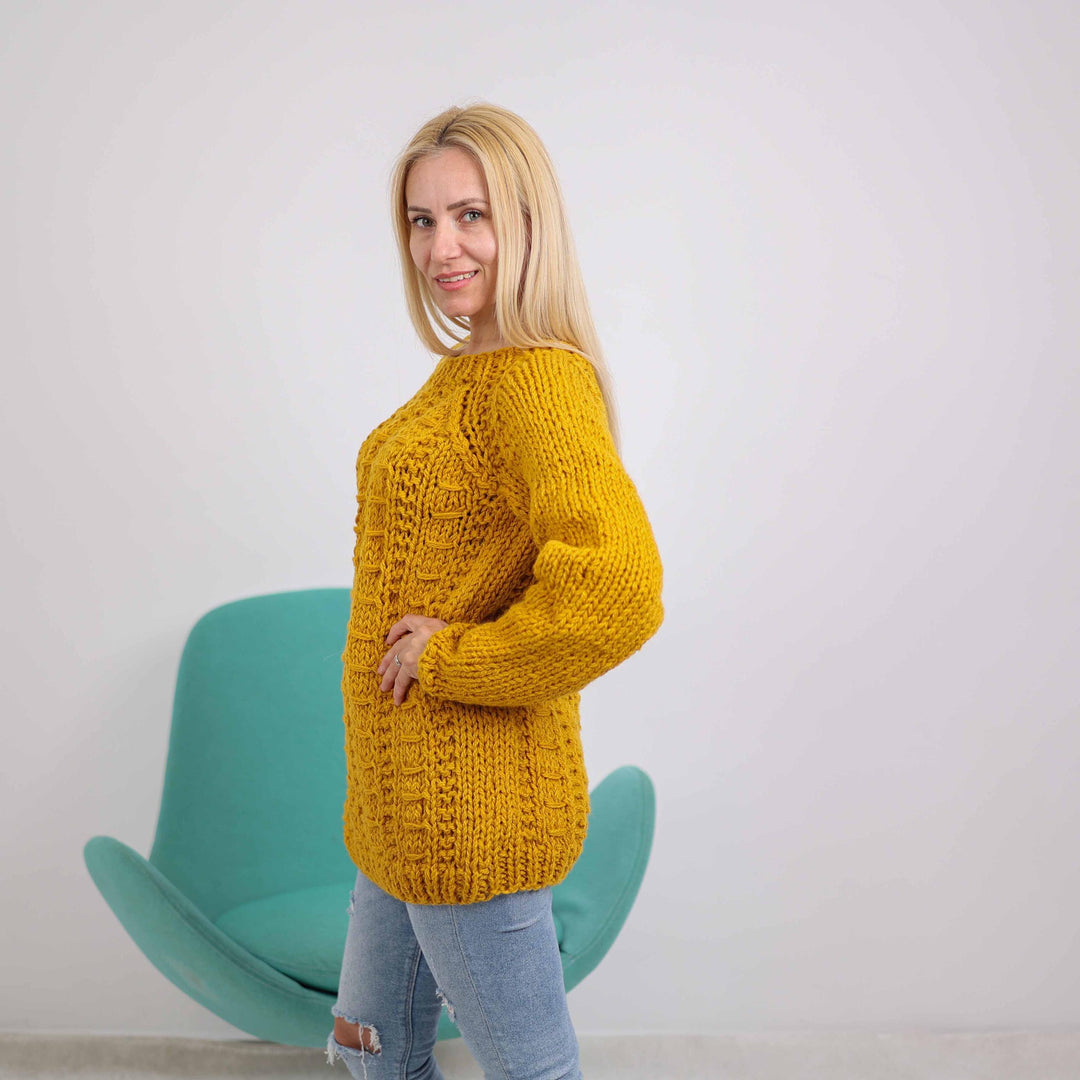 One available in size 2XL, Cable knit 100 % wool sweater, Itchy wool Jumper T1886