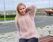 Beige 3-Strand Cable Mohair Crewneck Sweater T916