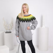 One available in size 4XL, Lopi wool Sweater, Hand knitted gray pullover T1632R