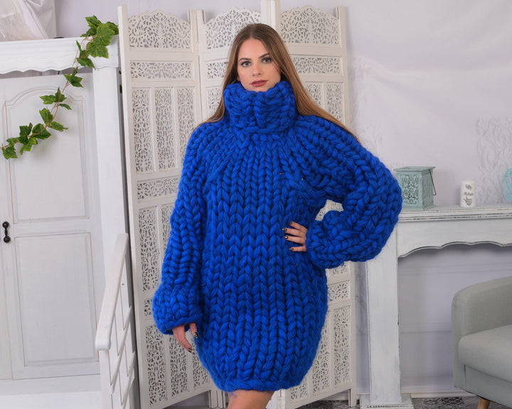 Chunky Mohair–Merino Roving–Soft Wool Mix Sweater – Hand-Knitted Jumper – Arm Knit Pullover T791AW