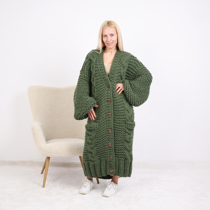 One available in size 9XL , Handmade Green Wool Cardigan  T1892