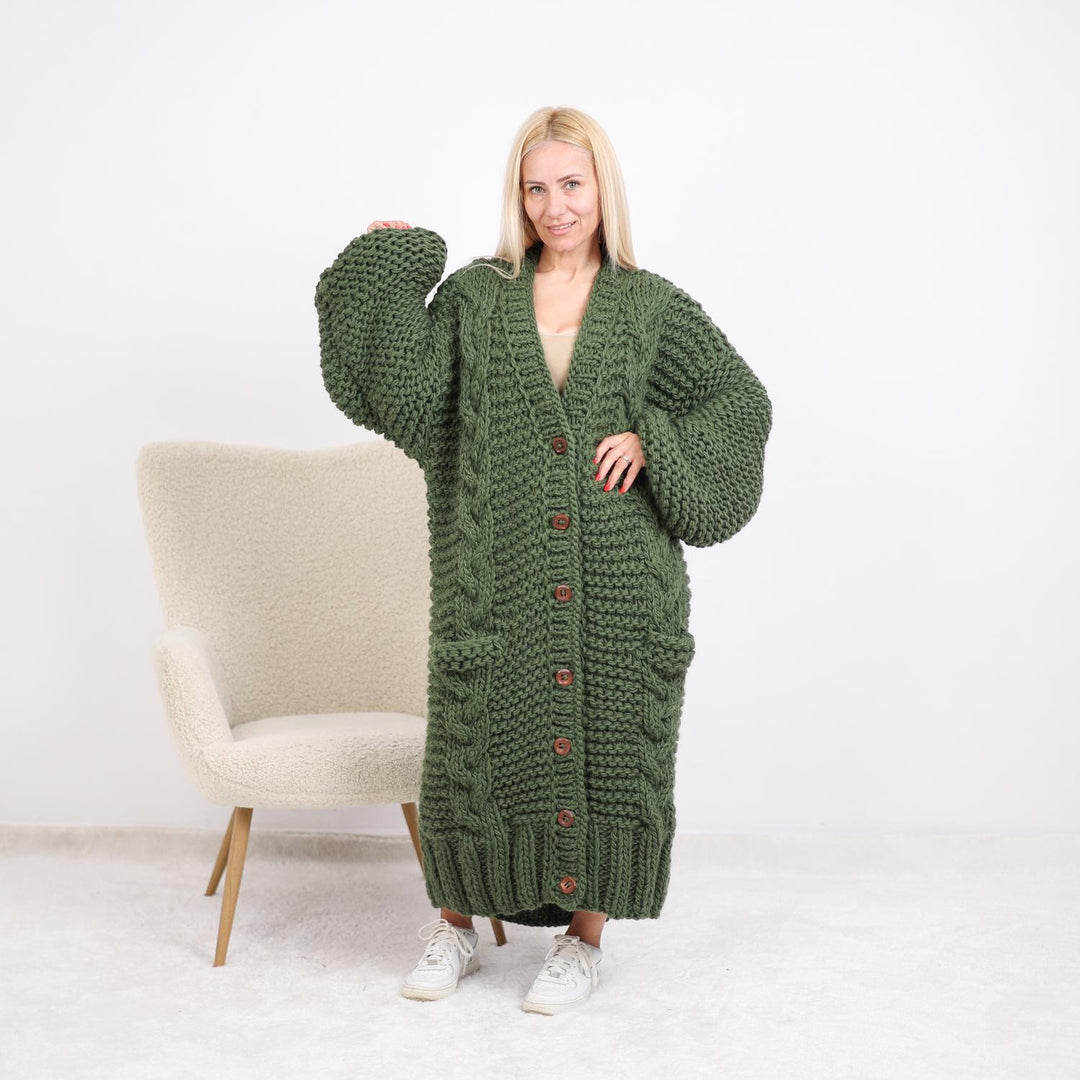 One available in size 9XL , Handmade Green Wool Cardigan  T1892