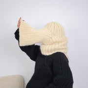 Mohair-Woll-Sturmhaube – Handgestrickte klobige Winterkapuze T1912