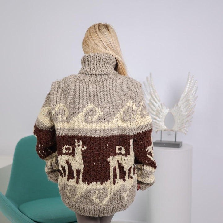 One available in size 6XL, Vintage Wool Sweater with Alpaca Motif - Peruvian Style  T1914
