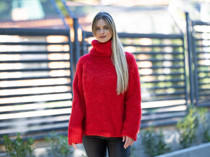 10-Strand Baby Alpaca and Extrafine Merino Wool Sweater, Hand Knitted Warm Jumper T1219