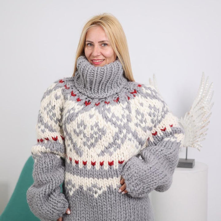 One available in size 4XL, Norwegian Wool Sweater - Hand Knitted 5-Strand Chunky Pullover T1916