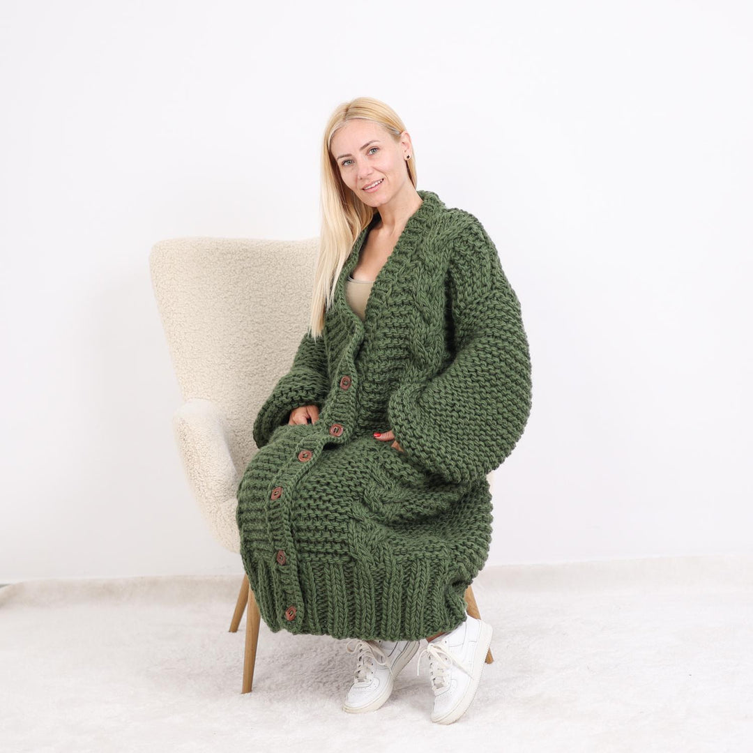 One available in size 9XL , Handmade Green Wool Cardigan  T1892