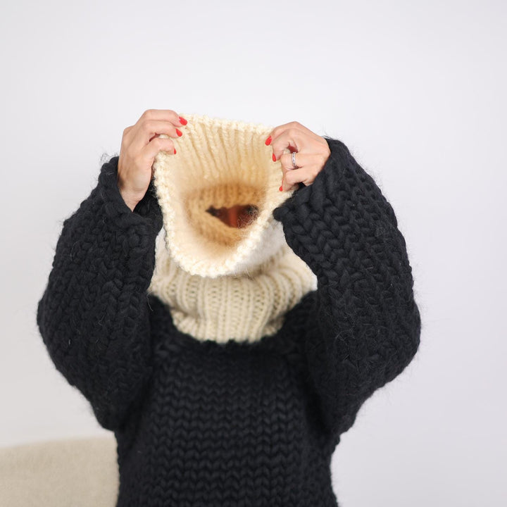 Mohair Wool Balaclava – Hand Knitted Chunky Winter Hood T1912