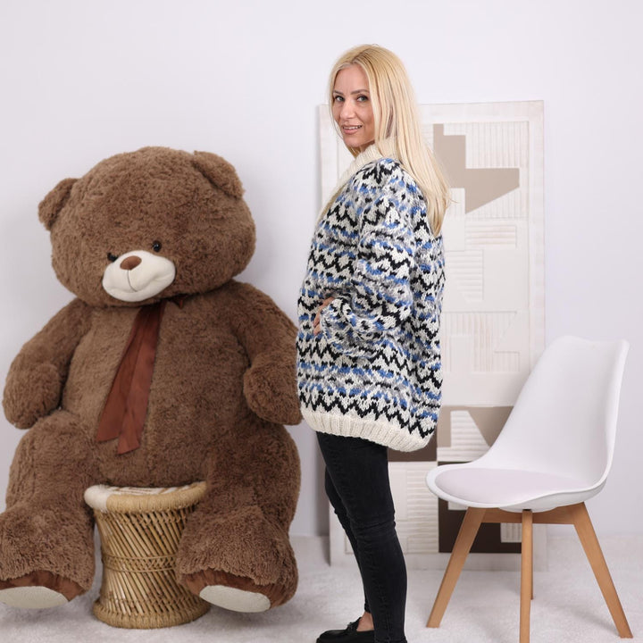 One available in size 6XL, Icelandic Lopi Wool Cardigan - Hand Knitted Jacket  T1839