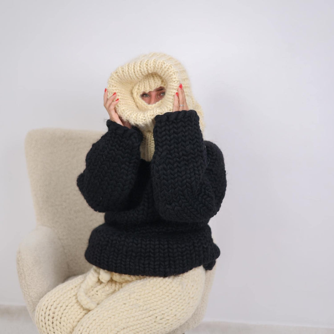 Mohair Wool Balaclava – Hand Knitted Chunky Winter Hood T1912