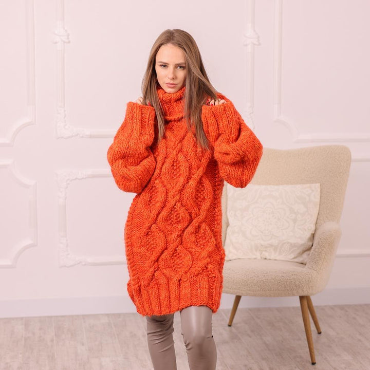 One available sweater in size 2XL, Cable Knit Sweater – Orange Wool Alpaca Pullover  T1996