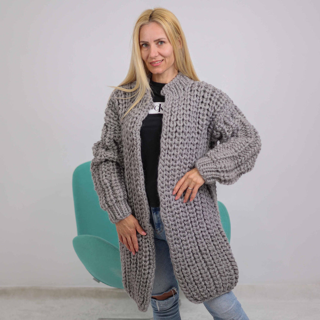 One available coat in size 6XL, 100% Wool Cardigan, Hand knitted Cradigan  T1890