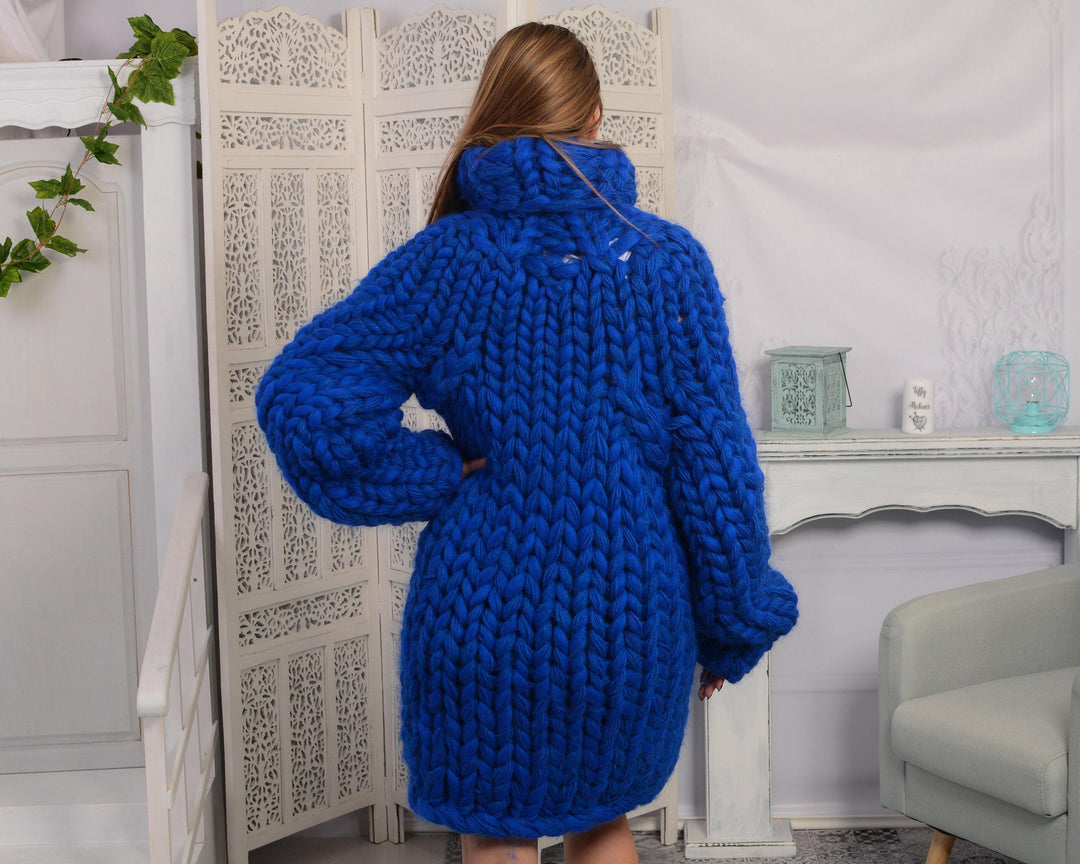 Chunky Mohair–Merino Roving–Soft Wool Mix Sweater – Hand-Knitted Jumper – Arm Knit Pullover T791W