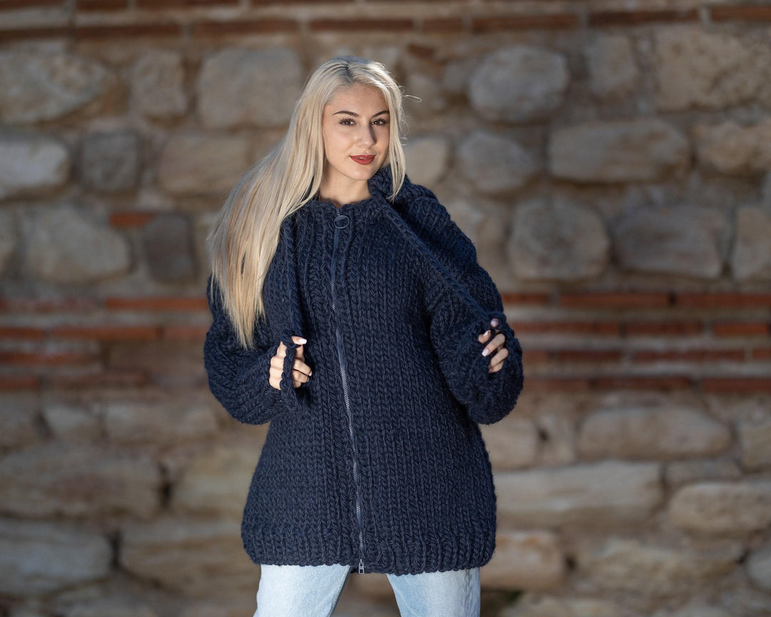 Extra Chunky Cardigan – 15-Strand Hand Knitted Alpaca Merino Wool Blend T1415