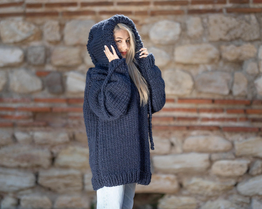 Extra Chunky Cardigan – 15-Strand Hand Knitted Alpaca Merino Wool Blend T1415
