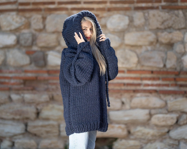 Extra Chunky Cardigan – 15-Strand Hand Knitted Alpaca Merino Wool Blend T1415
