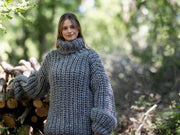 Pull en laine d'alpaga italienne super épaisse, tricoté main 14 fils épais T1203