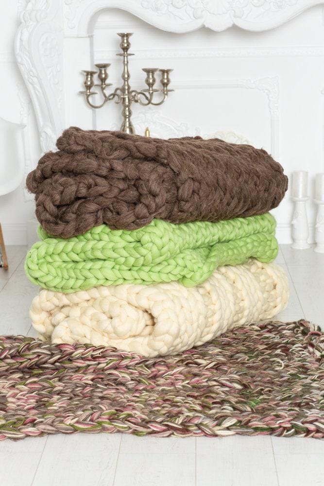One available Soft Wool Blanket 45 x 60 ", Hand Knittted Throw, Giant Blanket  T609