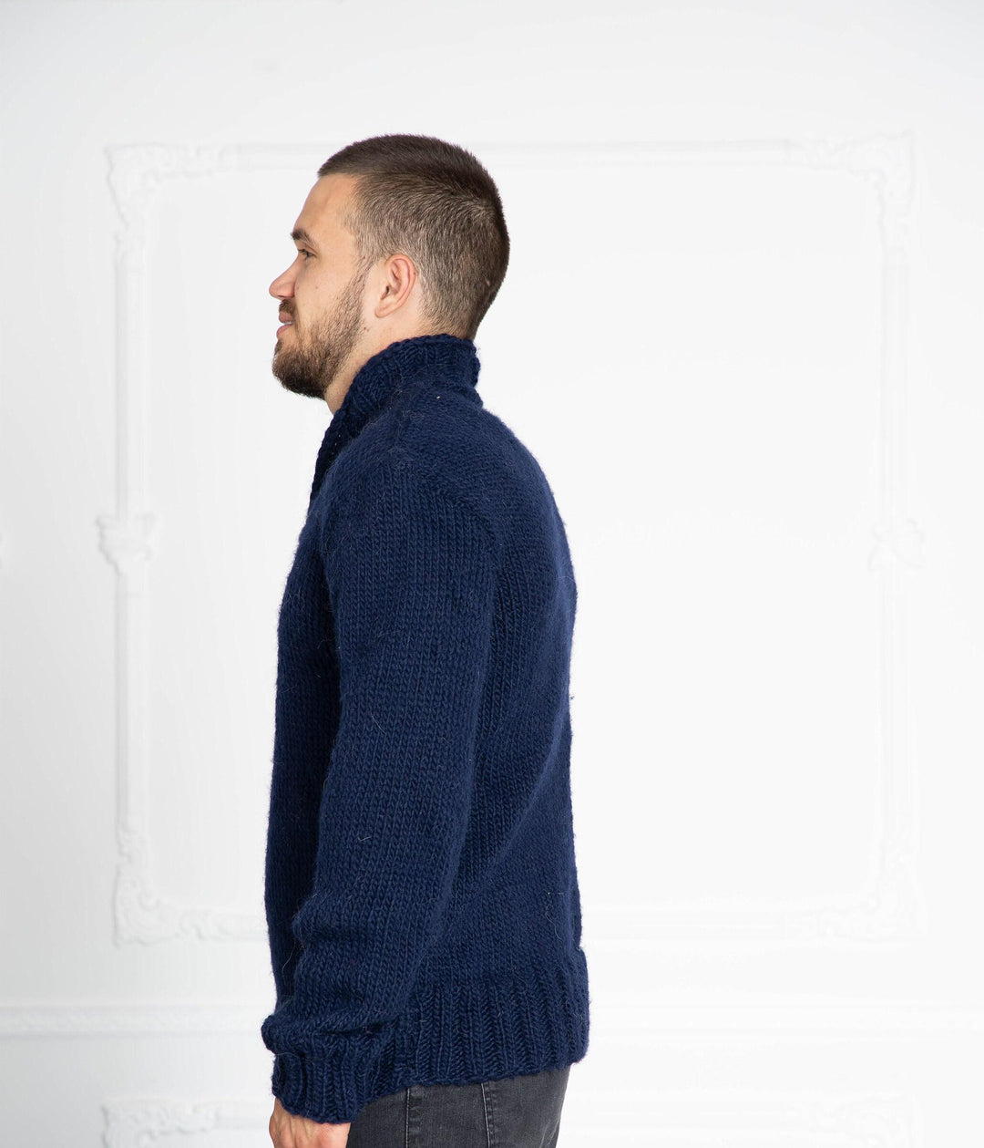 One available in size XL Blue Hand Knit 100% WOOL V neck Sweater T638M