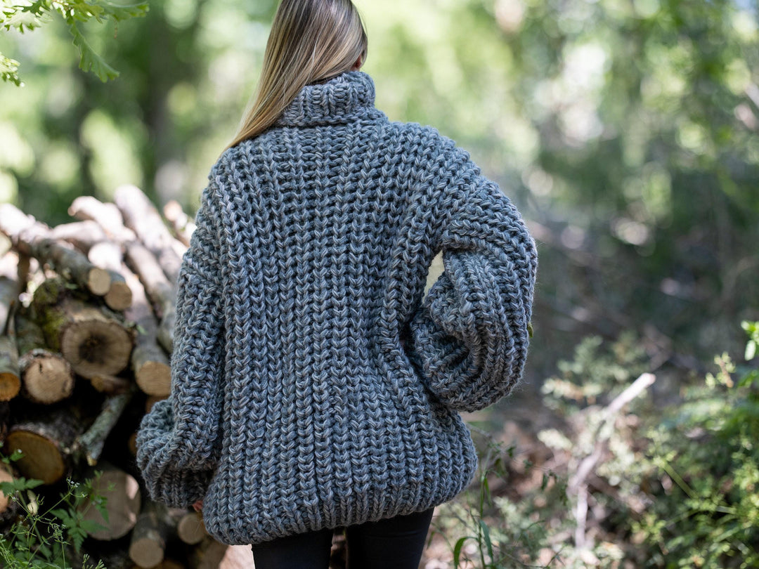 Super Chunky Italian Alpaca Wool Sweater, Hand Knitted 14-Strand Thick Pullover T1203