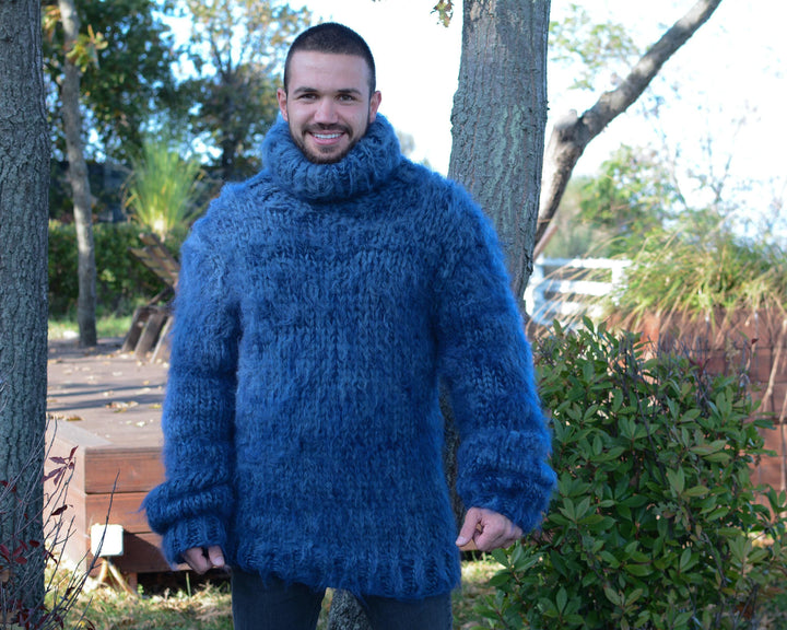 5-Strand Mohair–Soft Wool Mix Sweater – Hand-Knitted Very Thick Pullover T673W