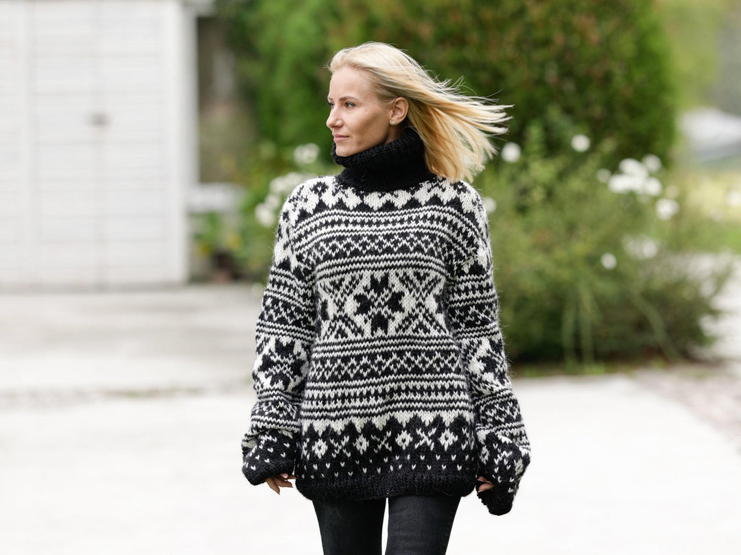 Norwegian Wool Sweater, Hand Knitted Icelandic Jumper, Chunky Nordic Wool Pullover T1123