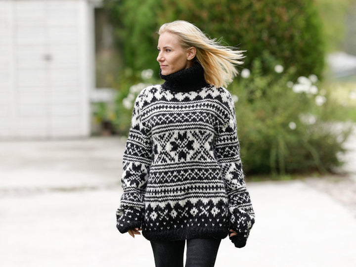 Norwegian Wool Sweater, Hand Knitted Icelandic Jumper, Chunky Nordic Wool Pullover T1123