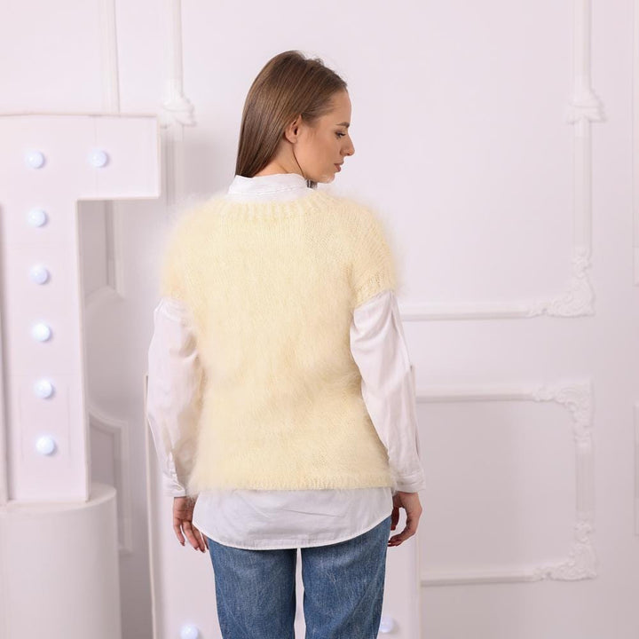 One available in size  M ,  Fluffy Mohair Sweater, Hand Knitted Short Sleeve Jumper  T2042
