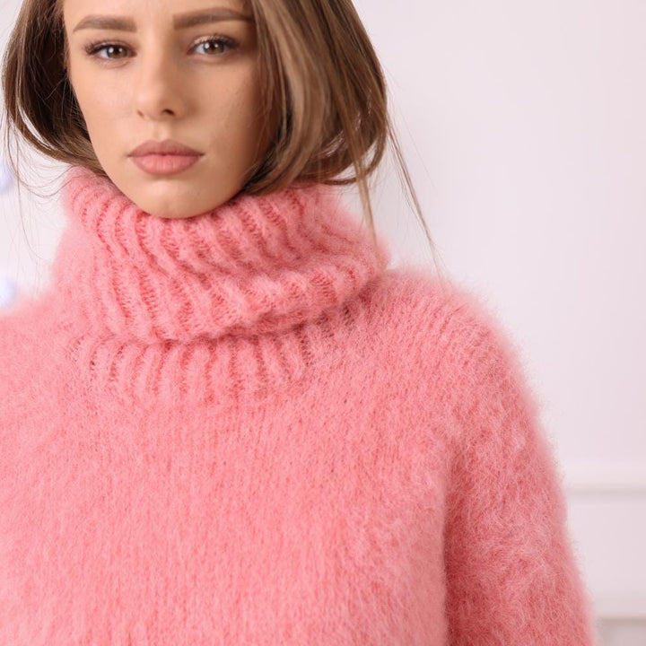One available in size XL, Pink Fluffy  Baby Suri Alpaca Sweater T2044